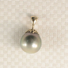 Load image into Gallery viewer, 14k Yellow Gold Flowery-Cap &amp; Diamond Smoke Tahitian Pearl Pendant