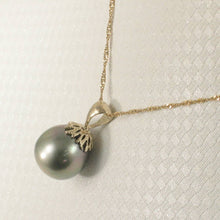 Load image into Gallery viewer, 14k Yellow Gold Flowery-Cap &amp; Diamond Smoke Tahitian Pearl Pendant