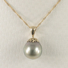Load image into Gallery viewer, 14k Yellow Gold Flowery-Cap &amp; Diamond Smoke Tahitian Pearl Pendant