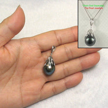 Load image into Gallery viewer, Black Tahitian Pearl &amp; 14k White Gold Flowery-Cap Enhance Pendant