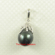 Load image into Gallery viewer, Black Tahitian Pearl &amp; 14k White Gold Flowery-Cap Enhance Pendant