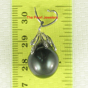 Black Tahitian Pearl & 14k White Gold Flowery-Cap Enhance Pendant