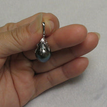 Load image into Gallery viewer, Black Tahitian Pearl &amp; 14k White Gold Flowery-Cap Enhance Pendant