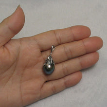 Load image into Gallery viewer, Black Tahitian Pearl &amp; 14k White Gold Flowery-Cap Enhance Pendant