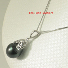 Load image into Gallery viewer, Black Tahitian Pearl &amp; 14k White Gold Flowery-Cap Enhance Pendant