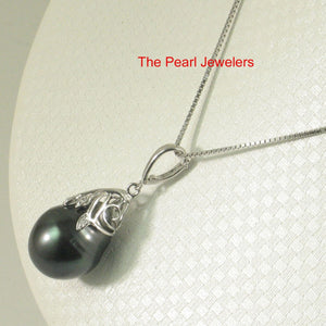 Black Tahitian Pearl & 14k White Gold Flowery-Cap Enhance Pendant