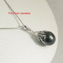 Load image into Gallery viewer, Black Tahitian Pearl &amp; 14k White Gold Flowery-Cap Enhance Pendant