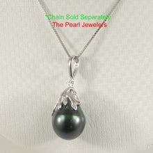 Load image into Gallery viewer, Black Tahitian Pearl &amp; 14k White Gold Flowery-Cap Enhance Pendant