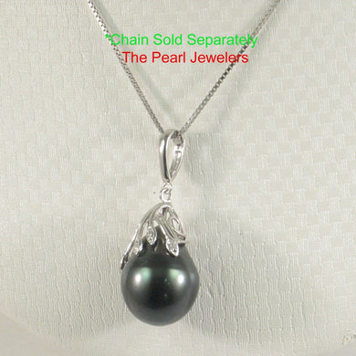 Black Tahitian Pearl & 14k White Gold Flowery-Cap Enhance Pendant