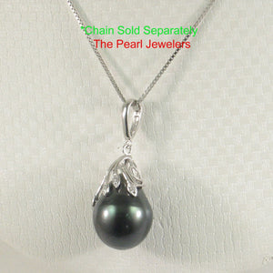 Black Tahitian Pearl & 14k White Gold Flowery-Cap Enhance Pendant