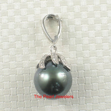 Load image into Gallery viewer, 14k White Gold Flowery-Cup Bale &amp; Diamond Baroque Tahitian Pearl Pendant