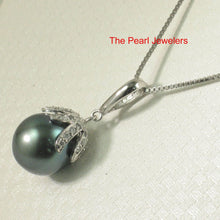 Load image into Gallery viewer, 14k White Gold Flowery-Cup Bale &amp; Diamond Baroque Tahitian Pearl Pendant