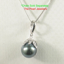 Load image into Gallery viewer, 14k White Gold Flowery-Cup Bale &amp; Diamond Baroque Tahitian Pearl Pendant