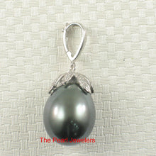 Load image into Gallery viewer, 14k White Gold Flowery-Cup Bale &amp; Diamond Baroque Tahitian Pearl Pendant