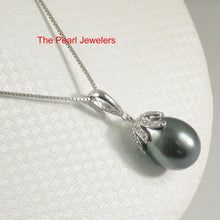 Load image into Gallery viewer, 14k White Gold Flowery-Cup Bale &amp; Diamond Baroque Tahitian Pearl Pendant