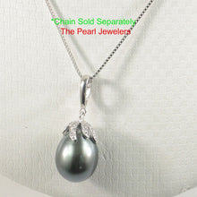 Load image into Gallery viewer, 14k White Gold Flowery-Cup Bale &amp; Diamond Baroque Tahitian Pearl Pendant
