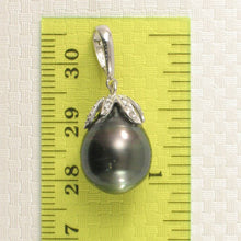 Load image into Gallery viewer, 14k White Gold Flowery-Cup Bale &amp; Diamond Black Tahitian Pearl Pendant