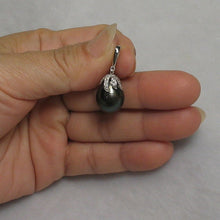 Load image into Gallery viewer, 14k White Gold Flowery-Cup Bale &amp; Diamond Black Tahitian Pearl Pendant