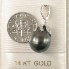 Load image into Gallery viewer, 14k White Gold Flowery-Cup Bale &amp; Diamond Black Tahitian Pearl Pendant