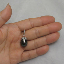 Load image into Gallery viewer, 14k White Gold Flowery-Cup Bale &amp; Diamond Black Tahitian Pearl Pendant