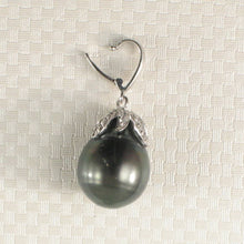 Load image into Gallery viewer, 14k White Gold Flowery-Cup Bale &amp; Diamond Black Tahitian Pearl Pendant