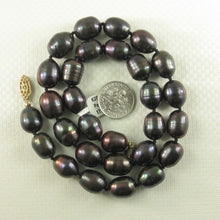 Load image into Gallery viewer, Black Football-Shaped Pearl Necklace with Gold-Filled Clasp – 17.5”