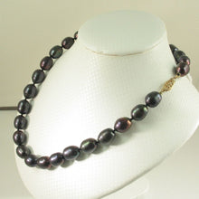 Load image into Gallery viewer, Black Football-Shaped Pearl Necklace with Gold-Filled Clasp – 17.5”