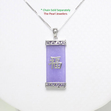 Fu Good Fortunes Lavender Jade Oriental Pendant with Sterling Silver