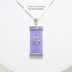 Fu Good Fortunes Lavender Jade Oriental Pendant with Sterling Silver