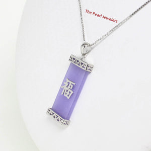 Fu Good Fortunes Lavender Jade Oriental Pendant with Sterling Silver