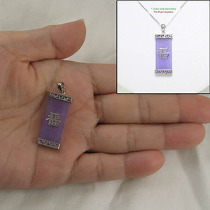 Fu Good Fortunes Lavender Jade Oriental Pendant with Sterling Silver