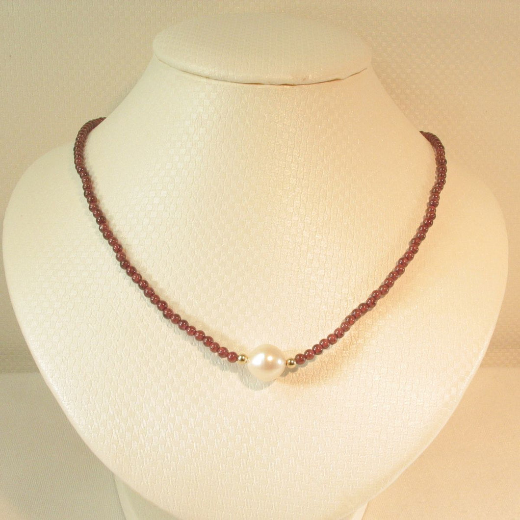 Freshwater Cultured Pearl, Garnet & 14k Yellow Gold Necklace