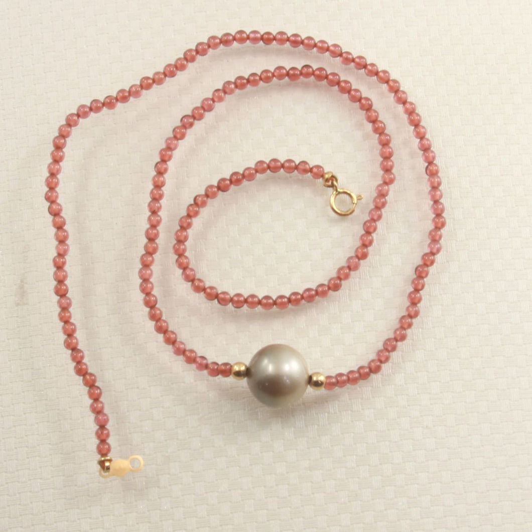 Tahitian Pearl, Garnet & 14k Yellow Gold Beads Necklace