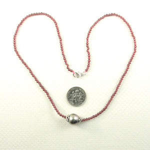 2.5mm Garnet & Silver Bali Beads with Black Tahitian Pearl Necklace