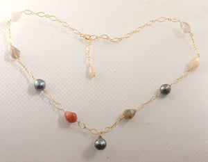 Gold-Filled Rutilated Quartz & Baroque Tahitian Pearls Necklace (Style B)