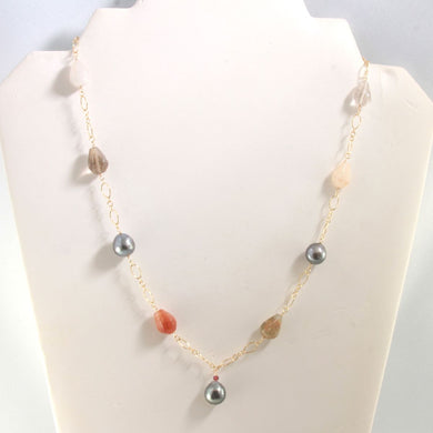 Gold-Filled Rutilated Quartz & Baroque Tahitian Pearls Necklace (Style B)