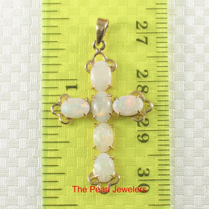 Genuine Australia Opal Cross Pendant in 14k Yellow Gold