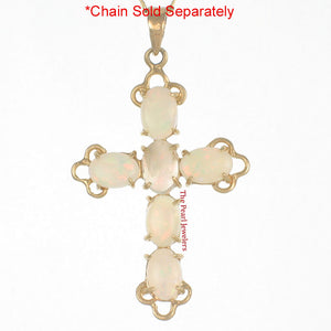 Genuine Australia Opal Cross Pendant in 14k Yellow Gold