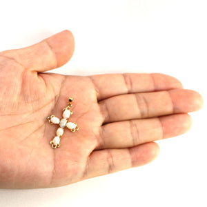 Genuine Australia Opal Cross Pendant in 14k Yellow Gold