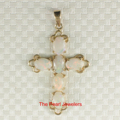 Genuine Australia Opal Cross Pendant in 14k Yellow Gold