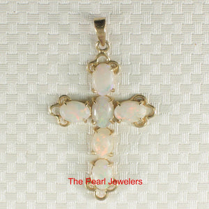 Genuine Australia Opal Cross Pendant in 14k Yellow Gold