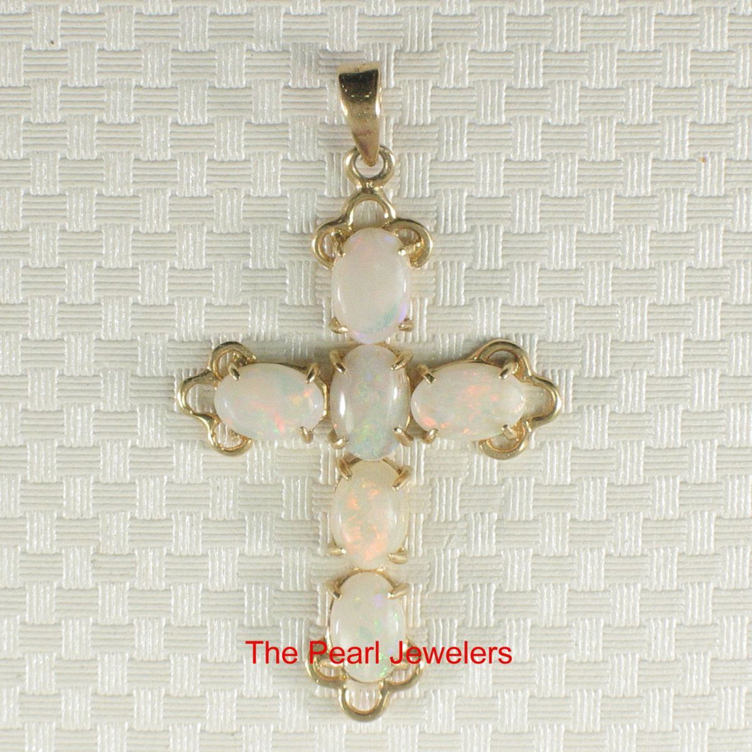 Genuine Australia Opal Cross Pendant in 14k Yellow Gold