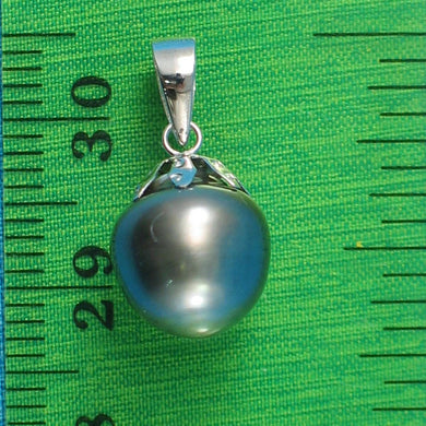 14k White Gold 9.3 mm Black-Blue Tahitian Pearl Pendant