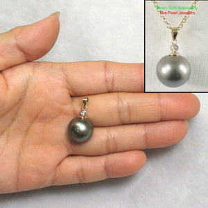 Genuine Black Tahitian Pearl & 14k Yellow Gold Diamond Accent Pendant