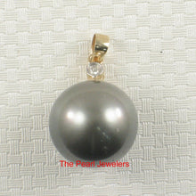 Load image into Gallery viewer, Genuine Black Tahitian Pearl &amp; 14k Yellow Gold Diamond Accent Pendant