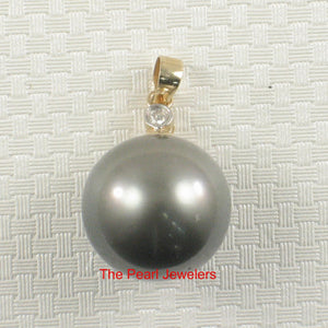 Genuine Black Tahitian Pearl & 14k Yellow Gold Diamond Accent Pendant