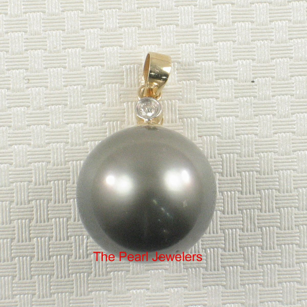 Genuine Black Tahitian Pearl & 14k Yellow Gold Diamond Accent Pendant