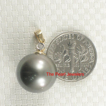 Load image into Gallery viewer, Genuine Black Tahitian Pearl &amp; 14k Yellow Gold Diamond Accent Pendant