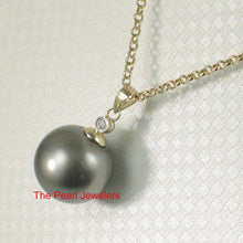 Load image into Gallery viewer, Genuine Black Tahitian Pearl &amp; 14k Yellow Gold Diamond Accent Pendant