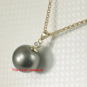 Genuine Black Tahitian Pearl & 14k Yellow Gold Diamond Accent Pendant